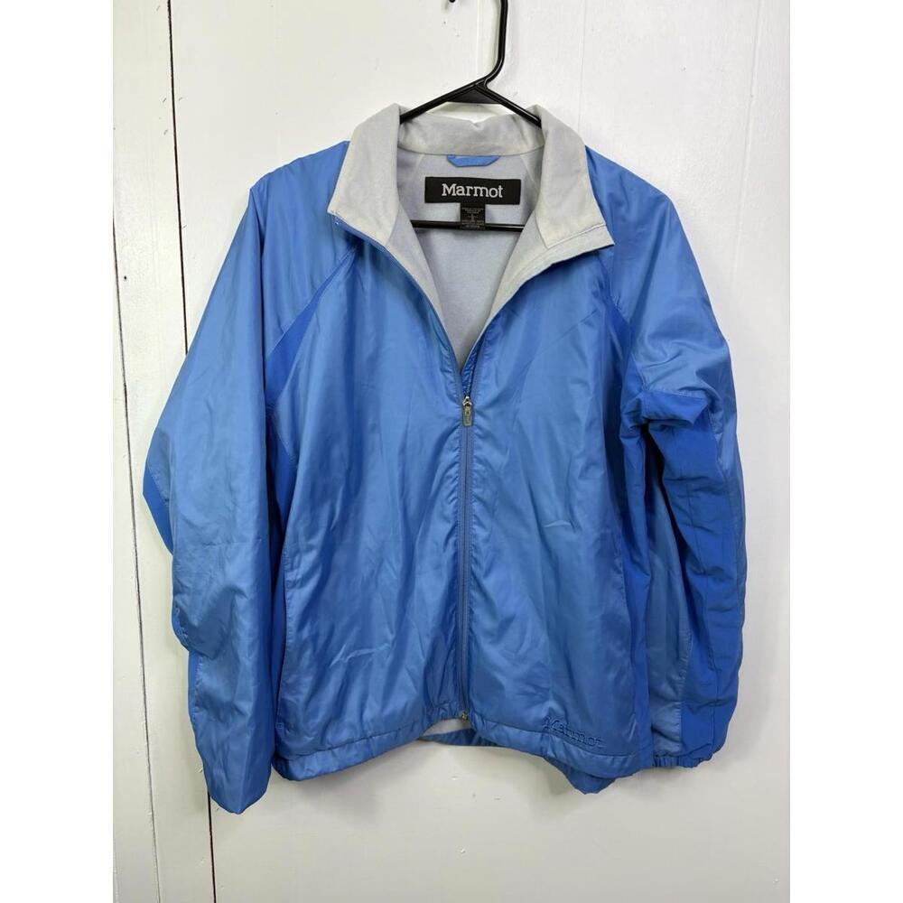 Marmot Jacket Womens Large Windbreaker Soft Lining Full Zip No Hood Light Blue